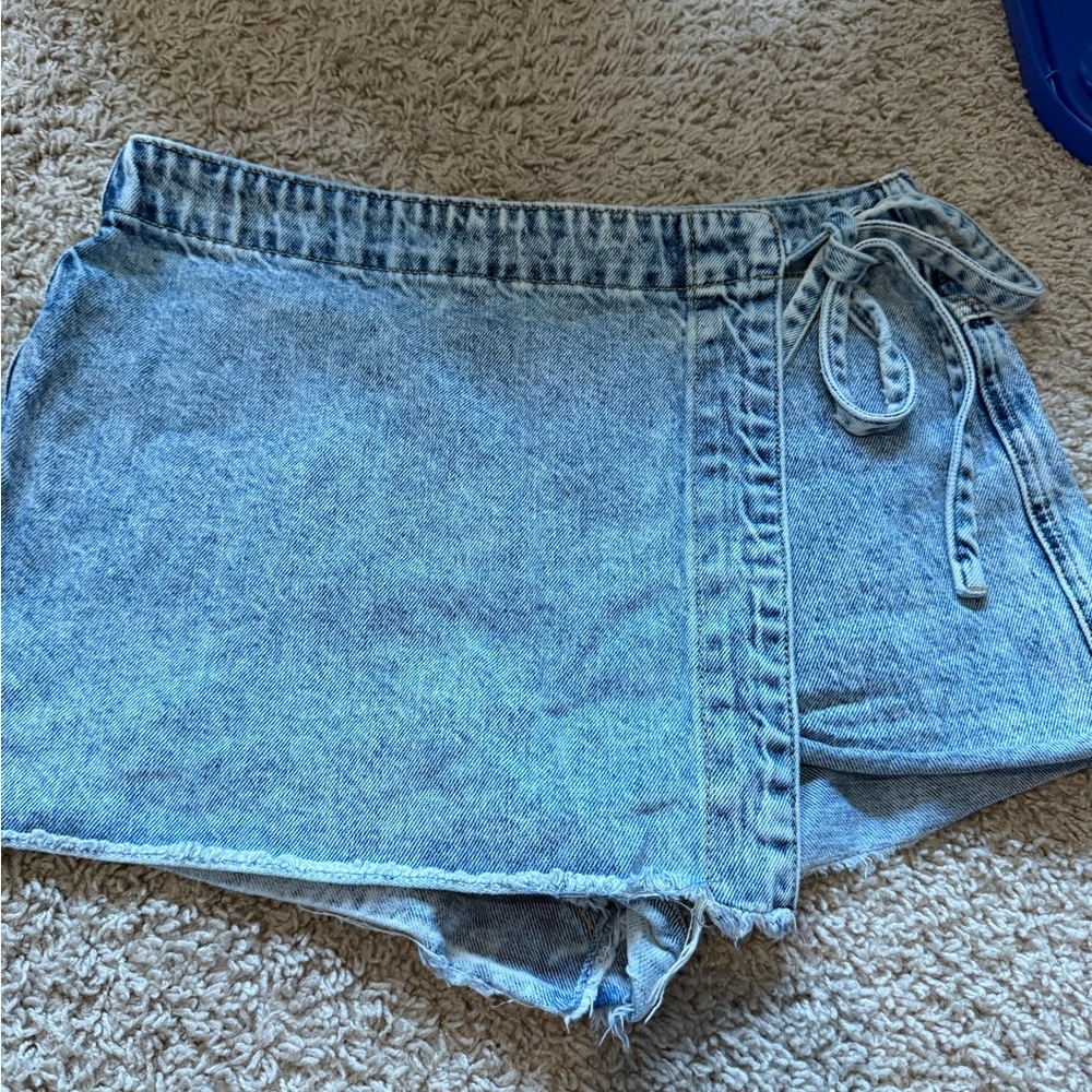 Altar'd State Denim Wrap Skorts with Tie